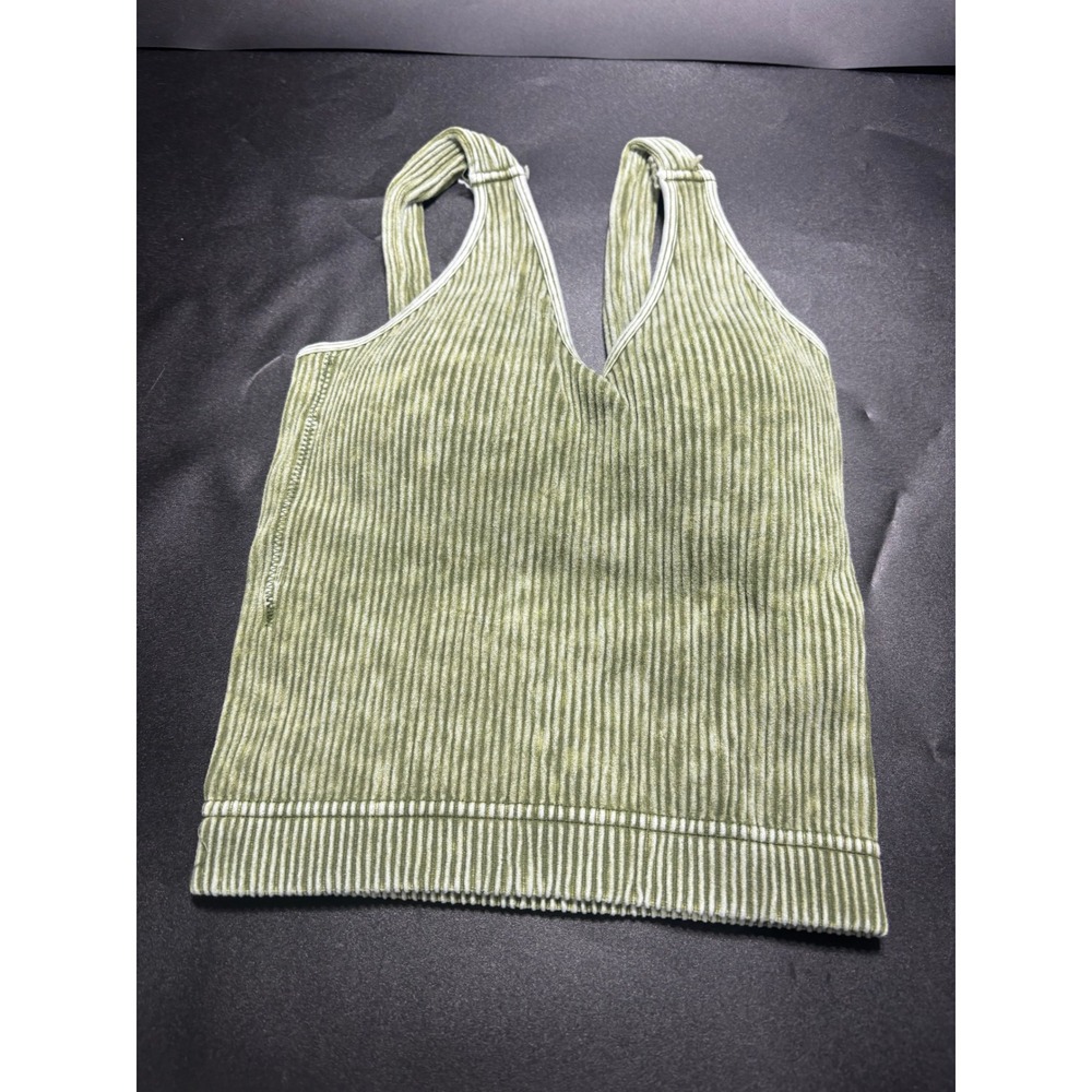 Zenana Mineral Wash Ribbed V-Neck Tank Top Olive Green NTW-6279A S/M‎